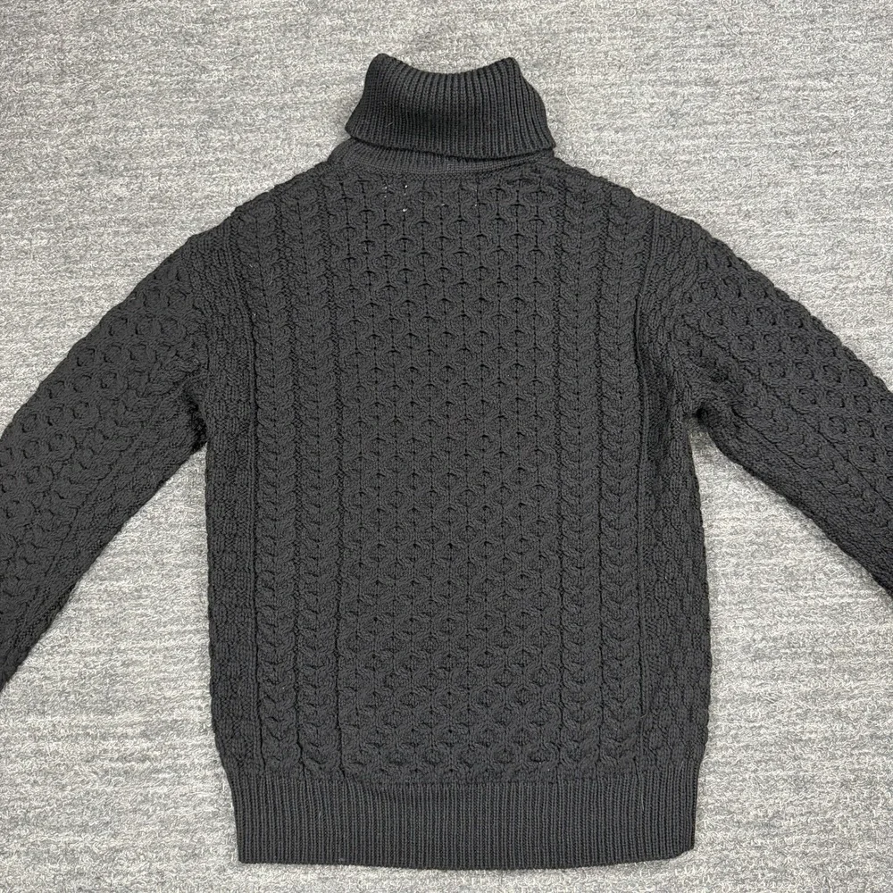 Aran Sweater Market Small Black Cable Knit Ireland Merino Wool Turtleneck Irish
